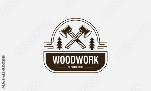 Vintage cross axe carpentry logo template, vector design illustration. Classic retro carpentry logo concept, lumberjack.