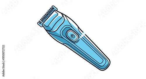 Blue electric hair clipper or beard trimmer tool is shown at a diagonal angle in a clean and detailed vector illustration.
