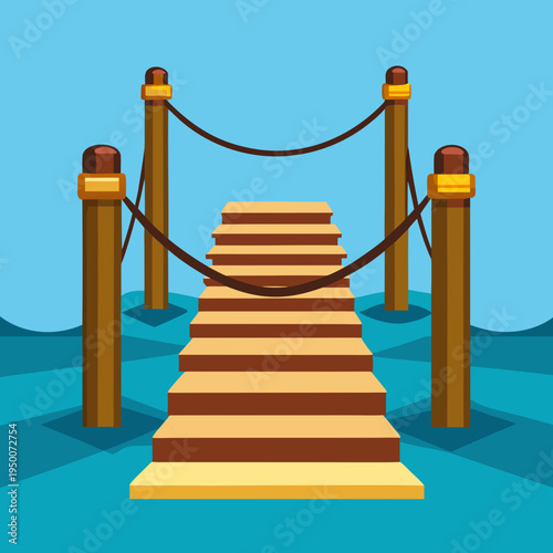 Wooden Bridge Stairs Over Blue Water