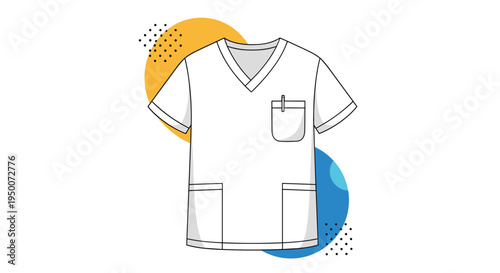 White medical scrub top with v-neck and three pockets designed for healthcare professionals like doctors and nurses in hospital.
