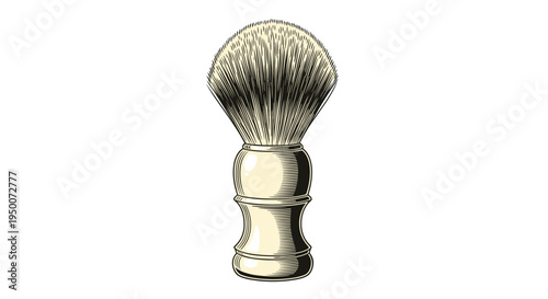 Traditional shaving brush with natural bristles and a cream colored handle isolated on white background for grooming needs.
