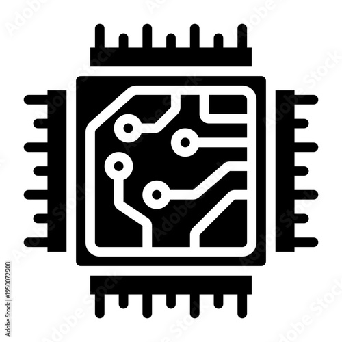 computer chip. This is a vector single icon with a solid style. It is suitable for various purposes, including website design, mobile app design, and logo design.