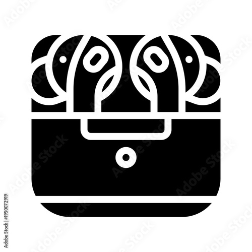 earbuds. This is a vector single icon with a solid style. It is suitable for various purposes, including website design, mobile app design, and logo design.