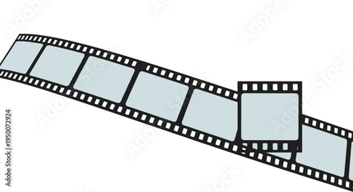 Curved film strip roll with empty frames representing cinema movie industry photography and video production concepts on white.