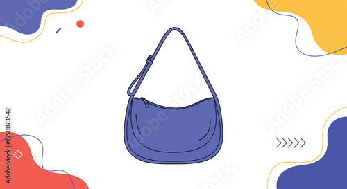 Simple blue crescent-shaped shoulder bag or handbag for women featuring a minimalist design and adjustable strap.