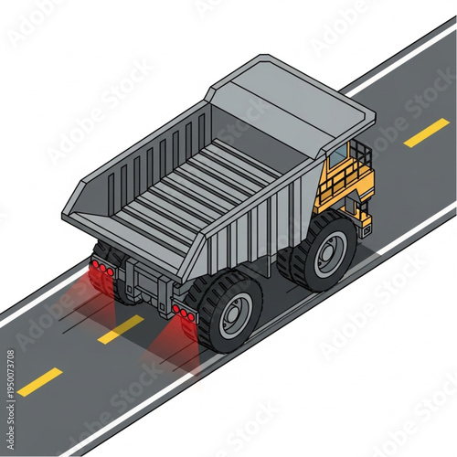 Large mining dump truck driving on a road.