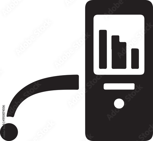 Device with data chart connected via cable vector icon flat design