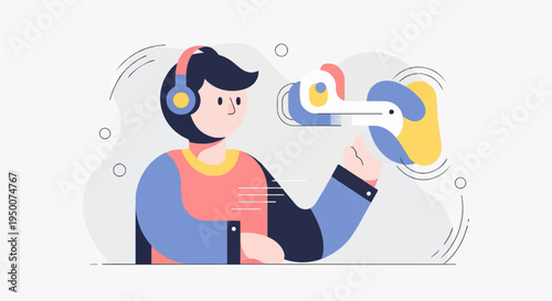 Person with headphones and virtual reality headset using technology for immersive experience