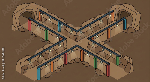 Isometric view of a complex underground tunnel system.