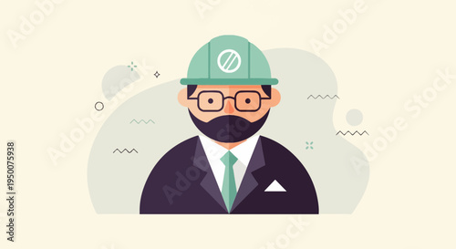 Professional person wearing hard hat and glasses, flat design