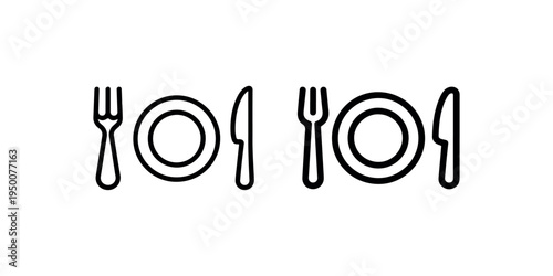 Table setting icon set with fork plate and knife arranged for dining etiquette and restaurant service symbols in a clean minimalist black line style art