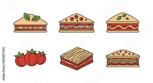 Veggie Lasagna Line art vector soft pastel abstract illustration