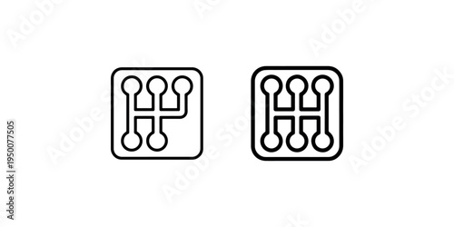 Vector icons for car gear shift patterns. Manual transmission layout for automotive dashboard symbols. Set of modern linear graphic design elements.
