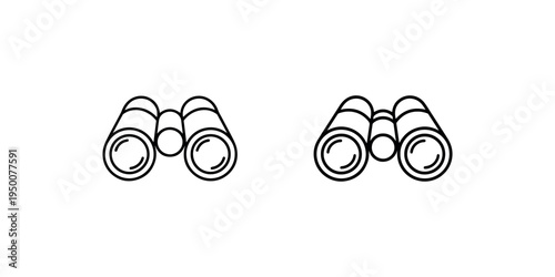 Detailed line art binoculars illustration showing two identical perspective views of double lens optical equipment for sightseeing and nature exploration