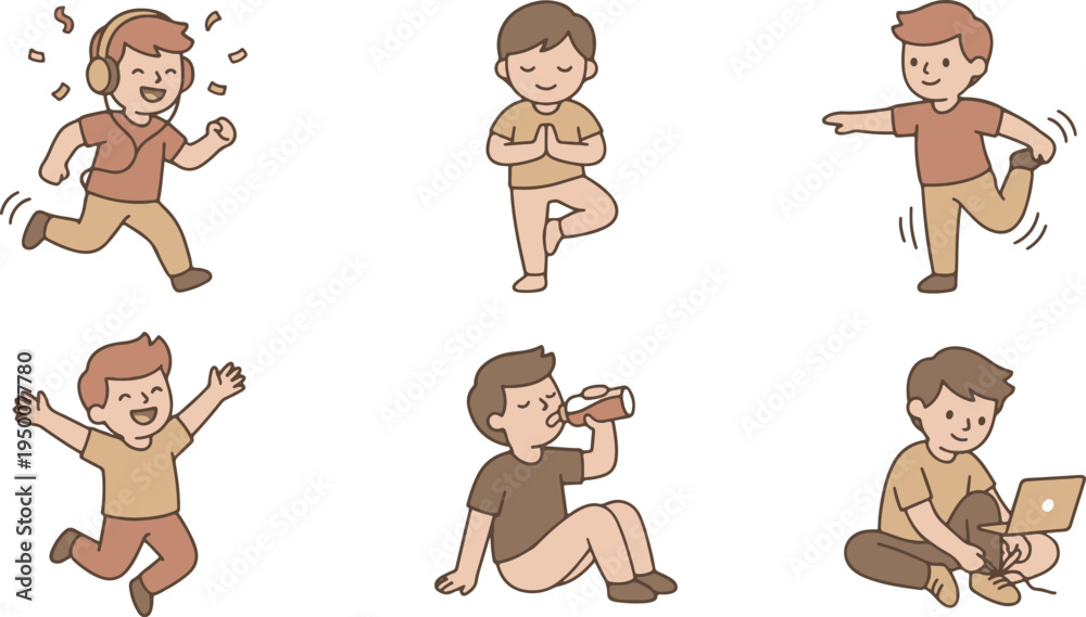 Fototapeta premium Young Boy Daily Routine Activities for Self Care and Wellness 