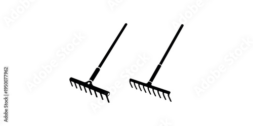 Garden rake vector icon. black and white illustration of gardening tool for farming, agriculture, and outdoor tasks. simple style