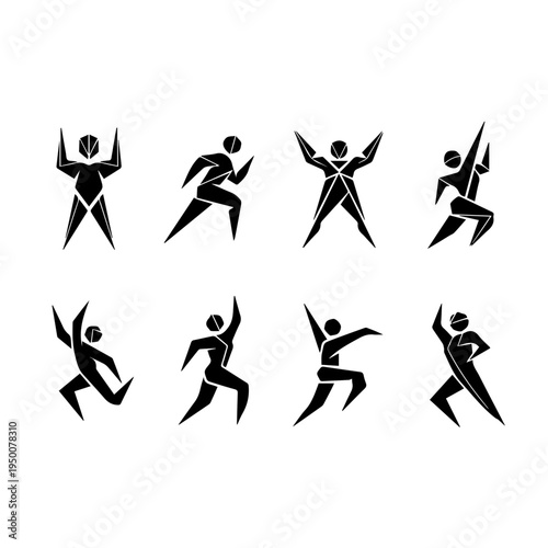 Abstract figures in dynamic poses showcasing movement and athleticism