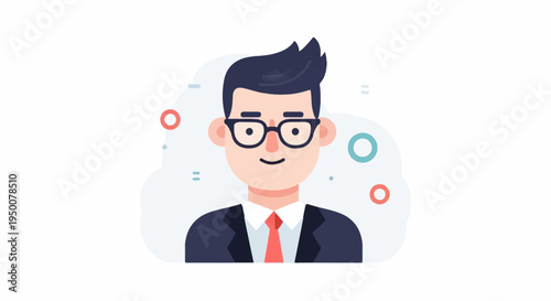 Stylized flat illustration of a smiling businessman in a suit and tie