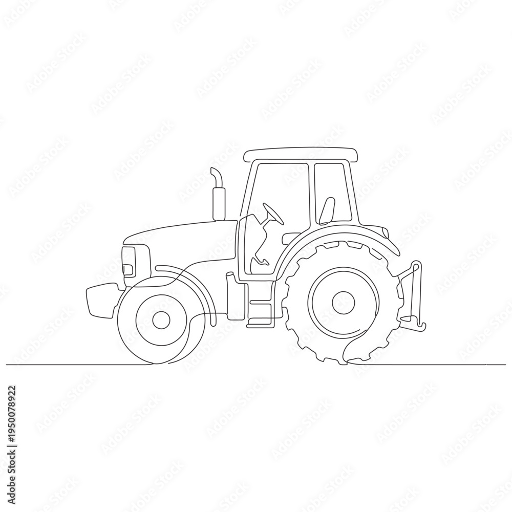 Obraz premium Minimalist line drawing of farm tractor. Minimalist agriculture equipment vector illustration for farming, harvest, and rural concept