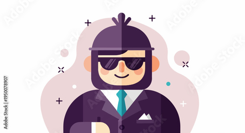 Stylized male figure with sunglasses, suit, and tie