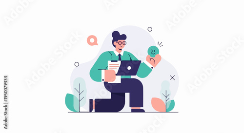 Person with laptop holding a lightbulb, symbolizing a bright idea or innovation