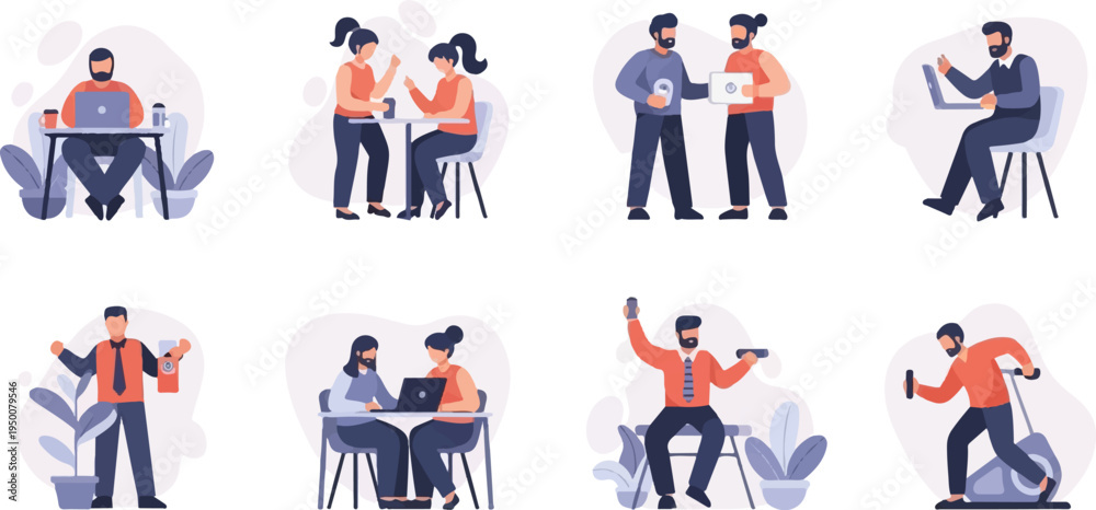 Naklejka premium Diverse people engaged in various activities, from work to fitness