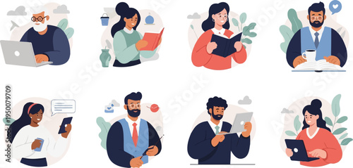 Diverse individuals engaged in work, learning, and communication activities (1)