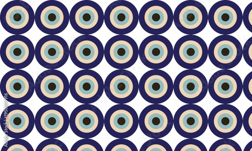 Repeating pattern of blue and white evil eye symbols