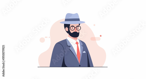 Stylized man in a suit, fedora, and glasses with a beard