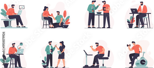 Diverse individuals engaged in work, leisure, and fitness activities (1)