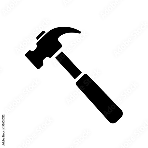Simple black claw hammer icon, a tool symbol for construction and repair work