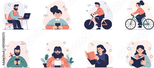 Diverse individuals engaging in daily activities, illustrating modern lifestyles