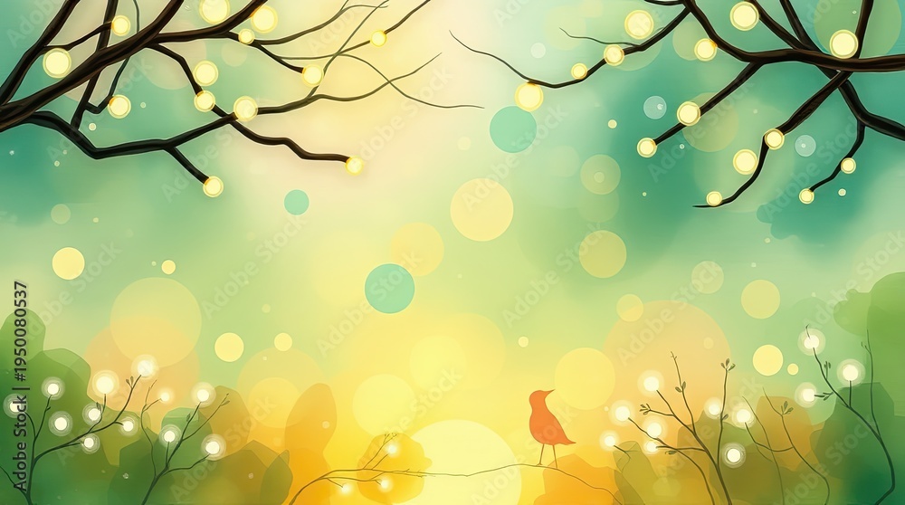 Fototapeta premium Watercolor nature composition with soft grass forms. Tender spring ambiance and elegant minimal style.