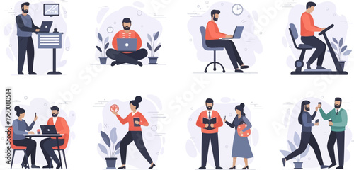 Diverse individuals engaging in modern activities, from work to leisure