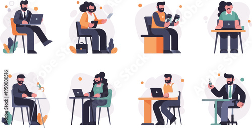 Diverse individuals engaged in various work-related activities in separate frames