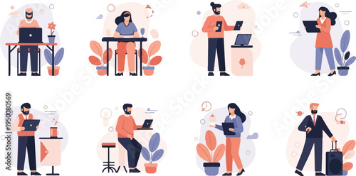 Diverse individuals engaging in modern work and leisure activities