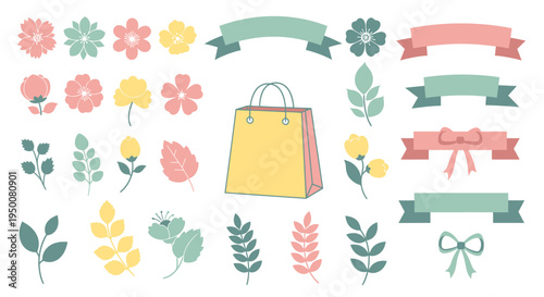 Yellow Shopping Bag with Floral Elements.