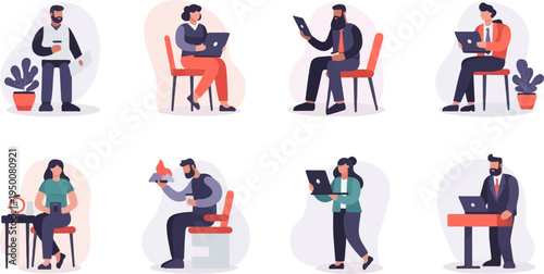 Diverse individuals engaged in various work-related activities with technology and plants