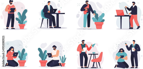 Diverse individuals engaged in various work-related activities with plants