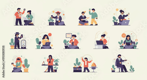 Diverse individuals engaging in various modern activities and work