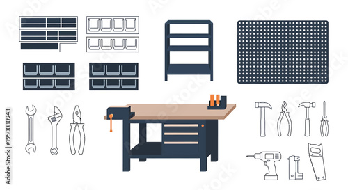 Workshop Tools and Equipment on Workbench.