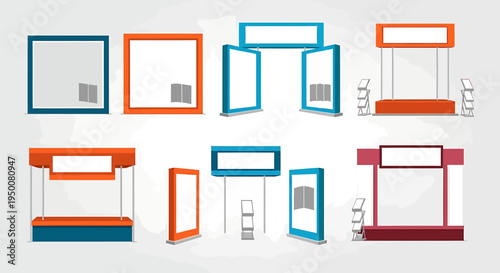 Collection of Various Colored Display Stands and Frames.