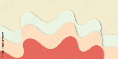 Abstract Beige and Coral Wavy Layers Background in Soft Paper Cut Style