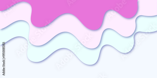 Abstract Pink and Blue Wavy Layers Background in Soft Pastel Paper Cut Style