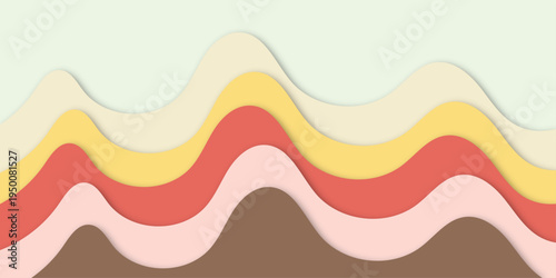 Warm Earth Tone Wavy Layers Abstract Background in Retro Paper Cut Style