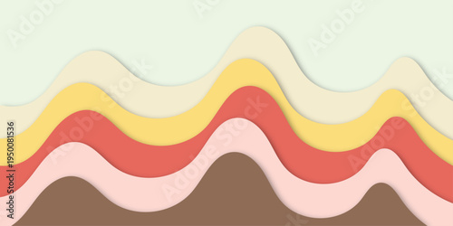 Warm Earth Tone Wavy Layers Abstract Background in Retro Paper Cut Style