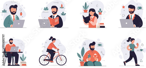 Diverse individuals engaged in work, study, and leisure activities, embracing modern lifestyles