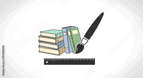 Paintbrush and Books on White Background.