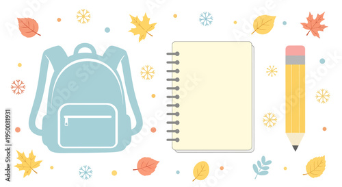 Backpack Notebook and Pencil Stationery Items.