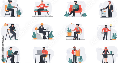 Diverse individuals engaged in various work and daily tasks